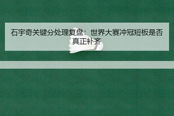 石宇奇关键分处理复盘：世界大赛冲冠短板是否真正补齐